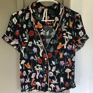 Anthropologie Sleep Pajama Shirt Floral Mushroom Forest Garden Fairy Size XXS
